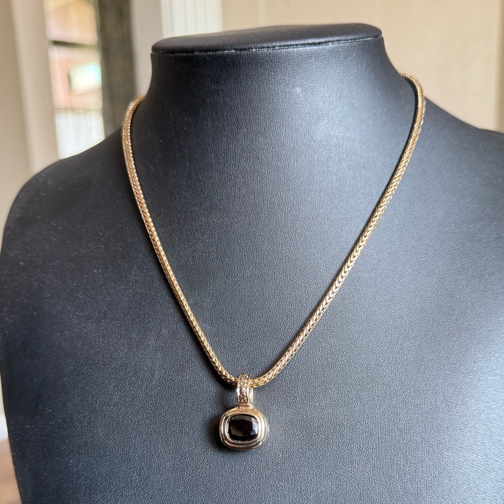 John Medeiros Nouveau Black Onyx Slider Charm & Chain Necklace Gold Tone